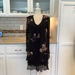 Vtg Jones New York Black Silk Floral Dress